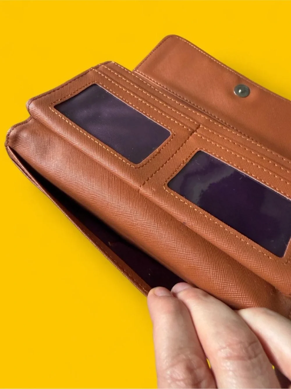 Women's Brown Cutout Genuine Leather Wallet